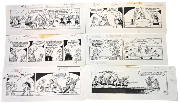 13 Chris Browne and Dick Hodgins Jr, Hagar the Horrible Daily Comic Strip Original Art, Ink on paper, thirteen original… | misc / divers