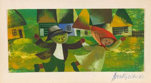 Antoni Boratyński (1930 - 2015) | Antoni Boratyński | Na wsi, ilustracja, 1962 | Desa Unicum