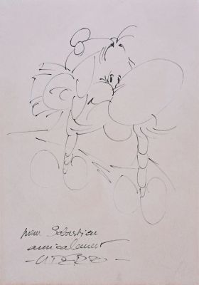 Uderzo. Dessin-Dédicace... | Lot 61 - UDERZO. Dessin-dédicace à l’encre sur papier libre,... | Coutau Bégarie