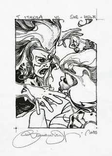 She-Hulk vs Titania - Original Signed Preparatory Sketch by Simone Bianchi - First edition - (2018)