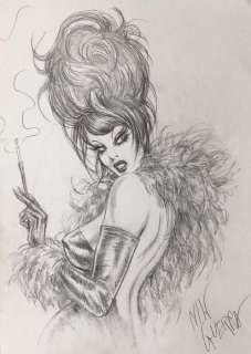 Nik Guerra - illustrazione originale â€œMagentaâ€ - matita su cartoncino - firmato - Loose page | Catawiki