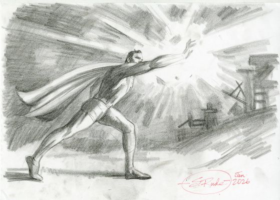 Steve Rude | Superman (Take 2) Original Livestream Charcoal Sketch (Copy) | Steve Rude