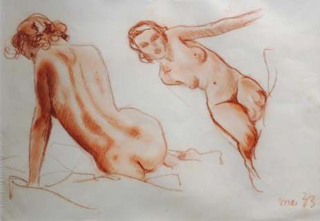 Hergé. (Georges Remi. 1907-1983) | HERGÉ. Â«Deux études de nueÂ». Dessin Ã  la sanguine sur papier,… | Tessier Sarrou