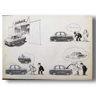 Claude Serre | Lot 66 « Fuite d’huile » – double planche originale encre de Claude Serre signée parue 1977 dans album « AUTOMOBILE » | Serre