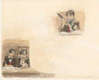 Gibrat Jean-Pierre | Je Bouquine Aquarelle pour deux illustrations parues | Tessier Sarrou