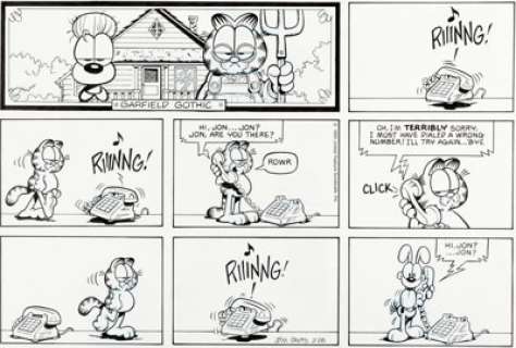 Jim Davis Garfield Sunday Comic Strip Original Art dated 2-28-93 (United Feature Syndicate, Inc., 1993).... | Heritage