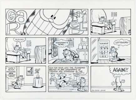 Jim Davis Garfield Sunday Comic Strip Original Art dated 1-29-95 (PAWS, 1995). | Heritage