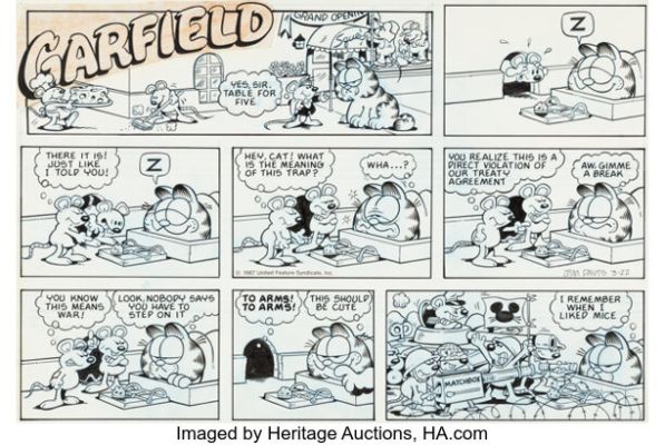 Jim Davis Garfield Sunday Comic Strip Original Art dated 3-22-87 (United Feature Syndicate, 1987). | Heritage