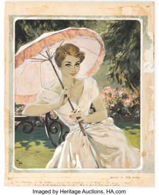 David Wright Girl with Parasol, Smoking Painting Original Art (c. 1960). | Heritage