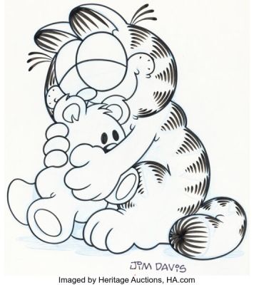 Jim Davis Studio - Garfield Hugging Pooky Illustration Original Art (c. 1980s). | Heritage