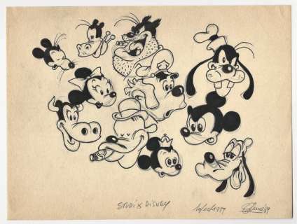 Studi per Disney - Gigi Simeoni - illustrazione/studio di personaggi "Topolinesi" - Loose page - (1989) | Catawiki