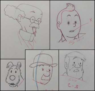 Tintin - 5x Original drawing - Tintin, Milou, Tournesol, Dupond ... - On a marché sur la lune - (1960’s) | Catawiki