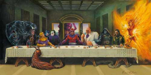 VINCE McINDOE. "Villainous Last Supper. DC Comics." | Swann Galleries