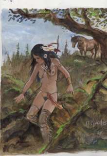 Les pionniers du nouveau monde - Acrylique, Aquarelle et crayon - L’Indienne au ravin | Catawiki