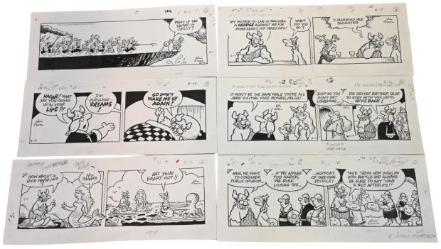Lot 49 - Twelve Chris Browne, Hagar the Horrible Daily Comic Strip Original Art Ink on paper, eleven original multi-panel daily… | misc / divers
