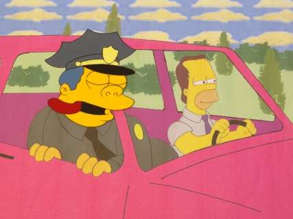 The Simpson - Production cel hand made head + copy background - Police Chief Wiggum - Unique copy | Catawiki