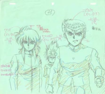 Togashi Yoshihiro - Yu Yu Hakusho | correction de genga – Kurama, Hiei et Yusuke – Yu Yu Hakusho – 3645 | La Galerie de la Bande Dessinée
