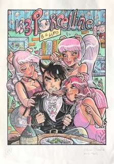 Elena Mirulla | Sexy Tales n. 15 - Cover originale di Elena Mirulla: Le 3 Porcelline & il Lupo - Page volante - Exemplaire unique - (2017) | Catawiki