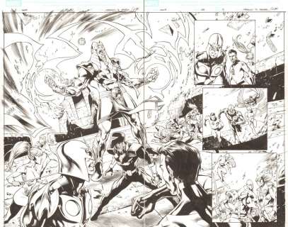 Mahmud A. Asrar, Scott Hanna - Nova #35 pgs. 2 & 3 - nova, fantastic four, darkhawk, namorita, & moonstone vs. Sphinx dps - 2010