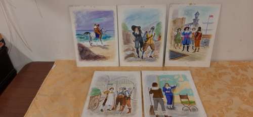 Josè Miralles Farran | Gil Saint Simon - 5x illustrazioni originali "Un guascone a forte San Martino" - Page volante | Catawiki