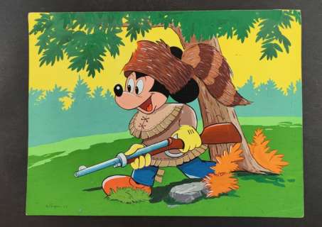 Ambrogio Vergani | Topolino - A. Vergani - Illustrazione Originale "Davy Crockett" - Firmata - Page volante - Exemplaire unique - (1995) | Catawiki