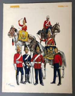 Funcken, Fred & Liliane | Funcken, Fred & Liliane - Dessin original couleur - L’Uniforme & armes des soldats du XIXe - Grande Bretagne Dragoon Guards - (1969) | Catawiki