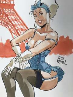 Meynet, Félix | Meynet, Félix - Dessin original couleur - Mirabelle coquine Ã  Paris | Catawiki