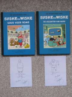 Willy Vandersteen | Suske en Wiske 5 + 6 - Goud voor Rome + De Gezanten van Mars - Blauwe Klassiek Reeks + in elk album een fraaie pentekening van Paul Geerts - Cartonné - Réédition - (1996) | Catawiki