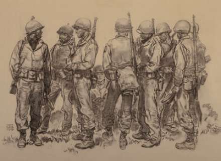 Harold von Schmidt (American, 1893-1982)
 Replacements, The Saturday Evening Post interior illustration, 1945
 Charcoal ...