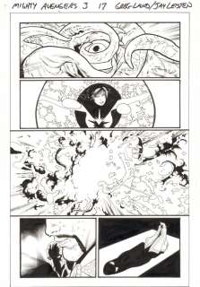 Greg Land, Jay Leisten - mighty avengers #3 p. 17 - spectrum destroyes shuma-gorath - ebony maw and doctor strange - 2014 signed