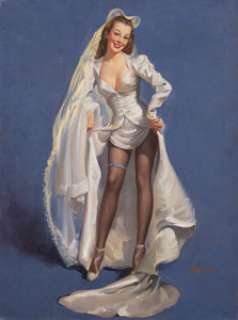 Gil Elvgren (American, 1914-1980)
 Something Borrowed, Something Blue, 1947
 Oil on canvas
 30 x 24 inches (76.2 x 61.0 ... | Heritage