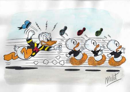 Millet | Huey, Dewey, Louie & Donald Duck - Millet - Original Drawing | Catawiki