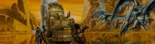  - Jim Burns (American, b. 1948)
 Planet Story interior book illustration, 1979
 Acrylic on board
 13 x 46-1/2 inches
 Sign...