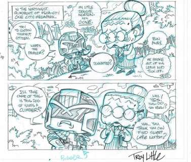 Troy Little | Judge Dredd - Funko Universe - Original page by Troy Little - Size: 28 x 35 cm. - (2017) | Catawiki