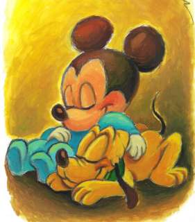 Joan Vizcarra | Mickey & Pluto "Sleepy Babies" - Original Painting - Joan Vizcarra - Acrylic Art | Catawiki