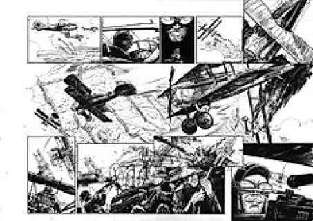 Keith Burns - Burns, Keith - Originele dubbele pagina (spread) - Hommage aan L‘escadrille des Cigognes