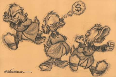Joan Vizcarra | Scrooge McDuck Model Sheet - Moods - Original Study Drawing - Joan Vizcarra - 48 x 32 cm - Pencil Artwork | Catawiki