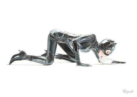 Daniel Cayuela | Daniel Cayuela - Catwoman - Original drawing - Feeding Time - With COA - Size: 42 x 29,7 cm. - (2022) | Catawiki
