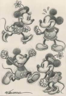 Joan Vizcarra | Vintage Mickey & Minnie Model Sheet - Study Drawing - Original Pencil Artwork by Joan Vizcarra | Catawiki