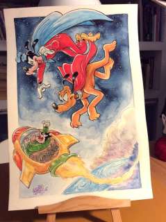 Alessandro Gottardo | Goofy - â€œSuper Pippo, super Plutoâ€ - dipinto a colori originale di Alessandro Gottardo - Page volante - (2021) | Catawiki