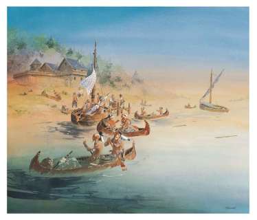 Patrick Prugne - Illustration originale intitulée Québec 1609, réalisée en 2015, à paraitre dans l‘album Iroquois aux éditions Daniel Maghen en 2016. Signé