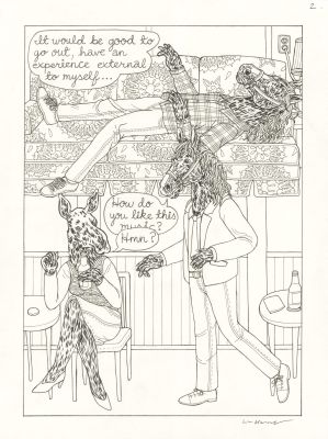 Lisa Hanawalt | Saturday Night - page 2 - Encre de Chine sur papier | Huberty Breyne Gallery