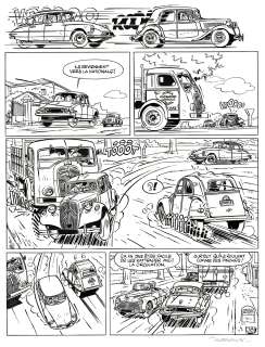 Jean-Luc Delvaux | Jacques Gipar, Le Grand Prix d’Angoulême, planche originale à l’encre de chine. On peut y voir les Dupondt dans leur 2 CV. | Septimus