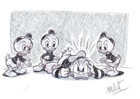 Millet | Donald, Huey, Dewey & Louie Duck - Grumpy Donald - Original Signed Drawing by Millet | Catawiki