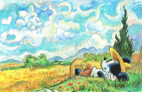 Tony Fernandez, Disney Artist | Mickey & Minnie Inspired By Van Gogh’s "A Wheat-field with Cypresses" (1889) - Original Painting - Tony Fernandez Signed - Acrylic Art - Original Artwork - 32 x 25 cm | Catawiki