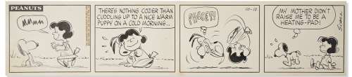 Original Charles Schulz 1960 ’’Peanuts’’ Comic Strip -- Lucy Tries to Cuddle With Snoopy | Nate Sanders