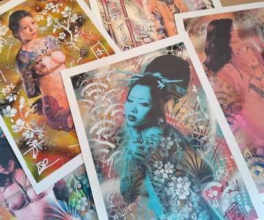 Tushikuni | Erotic stencils X5 - Original artwork (spray acrilic) - Size (5x): 30 x 40 cm. - (2022) | Catawiki