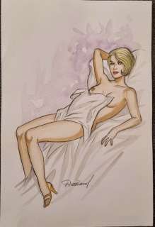 Renaud | Renaud - Dessin original couleur + portfolio Galerie des Bulles - Les Héroïnes de Renaud - (2021) | Catawiki