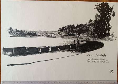 Baudoin, Edmond | Baudoin, Edmond - Dessin original - Les Chemins de l’eau en Provence n°18 - Lac de décantation du Canal de Marseille - (2011/2012) | Catawiki