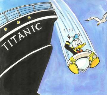 Tony Fernandez | Donald Duck Inspired By Titanic (Film 1997) - Original Painting - Tony Fernandez Signed - Original Acrylic Art - 41 x 34 cm | Catawiki
